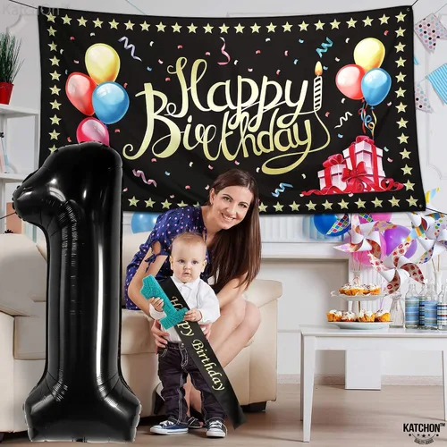 Vista 7 de KatchOn Globo negro del número 1 de 40 pulgadas, globo de feliz cumpleaños