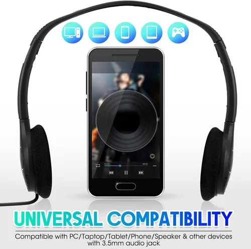 Vista 4 de Frienda Paquete de 48 auriculares para el aula, auriculares escolares con cable para estudiantes, auriculares estéreo con enchufe de 0.138 in
