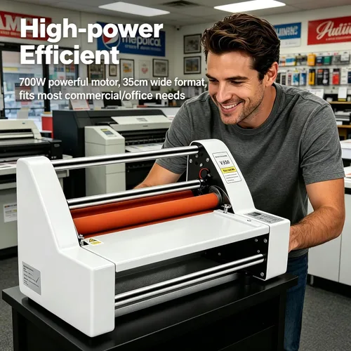 Vista 4 de Laminador de rollo frío caliente, 110 V 13 "V350 Laminador Pantalla digital Máquina laminadora de una sola cara y doble cara para laminación