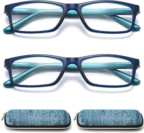 Vista 10 de Lentes de lectura con bloqueo de luz azul para hombres y mujeres, marco rectangular, lectores de computadora con bisagra de resorte