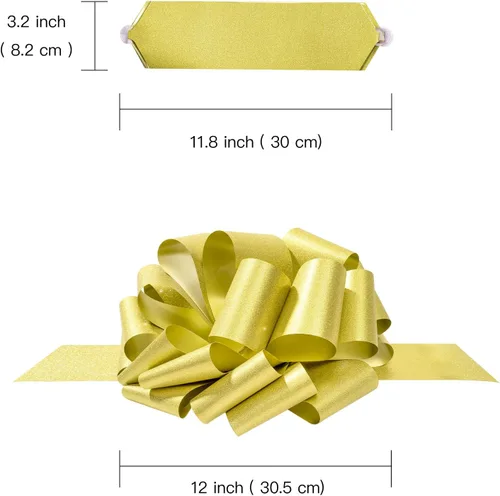 Vista 4 de LeZakaa Lazo de regalo dorado de 12 pulgadas, lazo gigante con purpurina, lazo para automóvil, lazo grande gigante para decoración de regalos