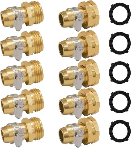 Vista 11 de Hourleey Reparación de manguera de jardín de 1/2 pulgada, conector de manguera de aluminio con abrazadera, ajuste de conector de manguera macho