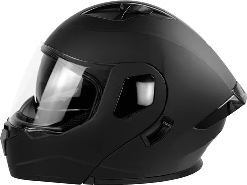 Vista 2 de Casco para motocicleta integral, negro mate, con certificación DOT, diseño abatible
