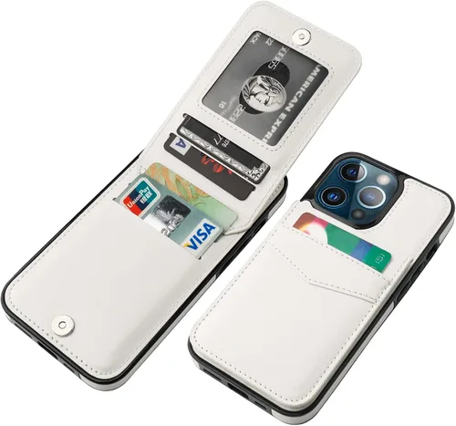 Vista 19 de KIHUWEY Funda tipo cartera para iPhone 13 Pro con soporte para tarjetas Negro