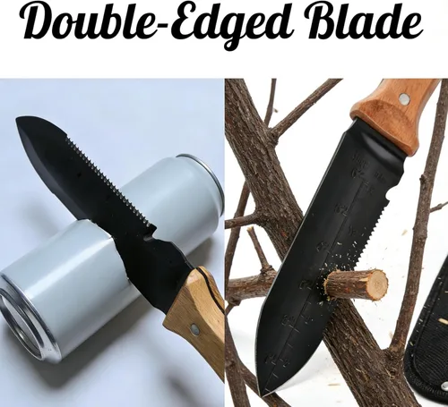 Vista 4 de Hori Hori - Cuchillo de jardín, hoja de acero inoxidable de 7 pulgadas, herramienta de jardinería resistente, mango de madera de espiga completa