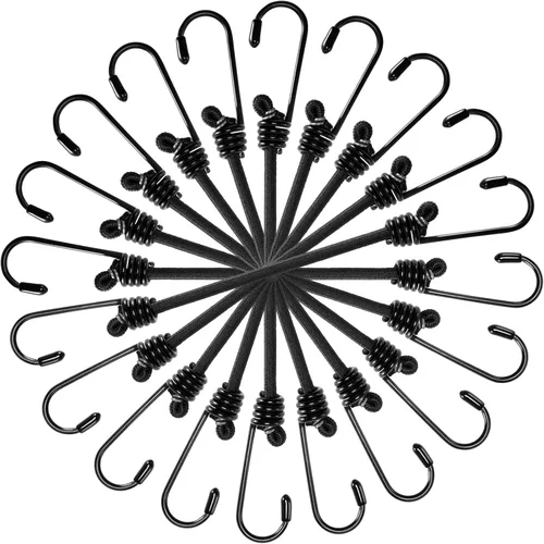 Vista 20 de Cuerdas elásticas ajustables de 18 pulgadas con ganchos, ajuste flexible de 6.5 a 18 pulgadas, correas elásticas negras con elasticidad superior