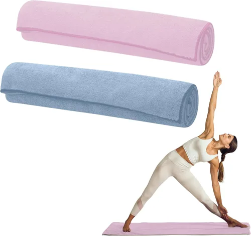 Vista 12 de Gaiam Toalla de microfibra para esterilla de yoga, toalla de yoga para yoga caliente (68 pulgadas de largo x 24 pulgadas de ancho), sombra azul