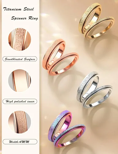 Vista 6 de Diamday Anillos antiestrés para mujeres y hombres – Anillo giratorio de acero inoxidable de 2/4 para aliviar la ansiedad y el estrés, con purpurina