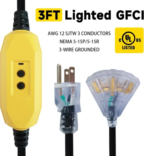 Vista 7 de EP Cable de extensión de 3 pies, 12/3 SJTW 3 tomas de corriente eléctrica Negro