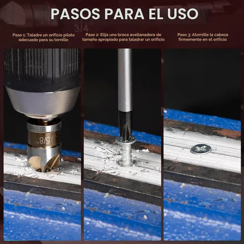 Vista 4 de Juego de brocas avellanadas M2 cobalto HSS, 6 piezas de vástago hexagonal de cambio rápido de 1/4 pulgadas para metal, madera, acero inoxidable