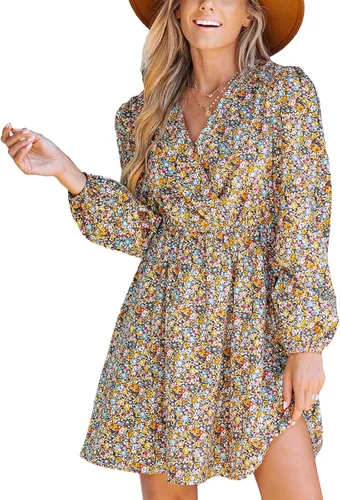 Vista 13 de CUPSHE Mini vestido floral con volantes, manga campesina, vestido de otoño, casual, vacaciones Negro