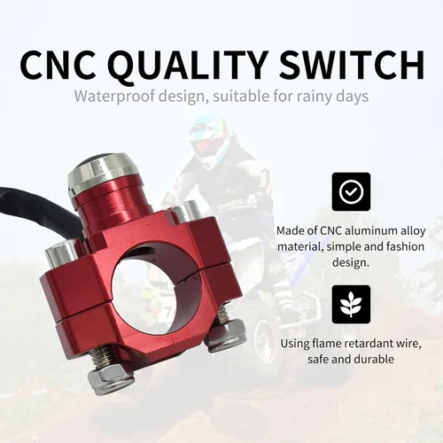 Vista 8 de CNC Aluminio 7/8 "Manillar de motocicleta Control cuerno arranque interruptor botón acción momentánea con dos conectores bala rojo