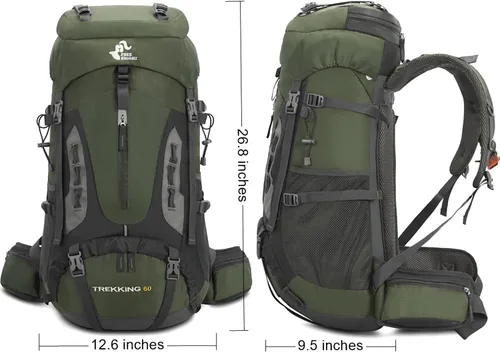 Vista 2 de Bseash Mochila de 60 l para senderismo y camping con cubierta para la lluvia, mochila impermeable de gran capacidad para deportes al aire libre