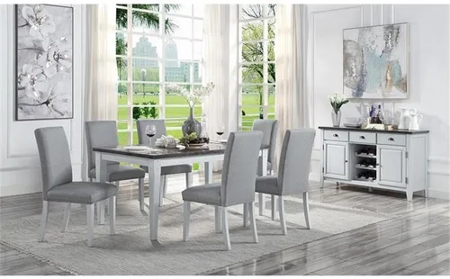 Vista 2 de Acme Lanton - Silla auxiliar en tela de lino gris y blanco antiguo