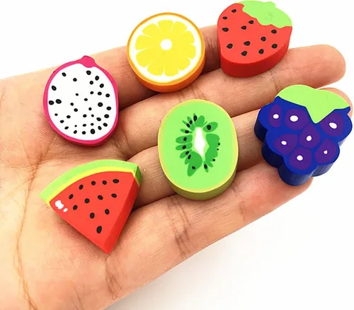 Vista 3 de 60 unids goma borrador lindo frutas estilo lápiz borrador para suministros de estudio