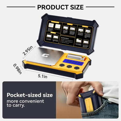 Vista 3 de GRAM PRES - Báscula digital de bolsillo de 10.58 oz x 0.00 oz de precisión, pequeña alta Precision Portable Scale Digital Weight Grams and Oz for