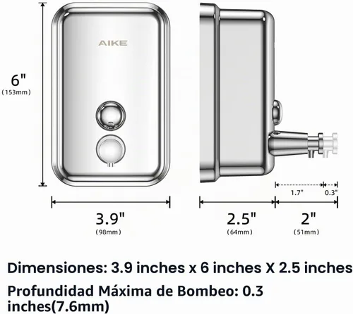 Vista 4 de AIKE Dispensador de jabón con bomba de montaje en pared de 17 oz acabado