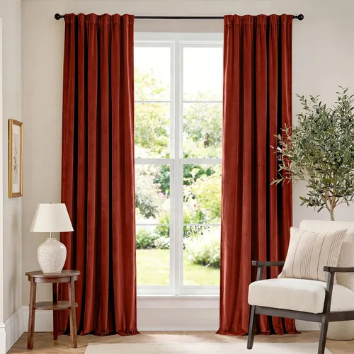 Vista 21 de Lazzzy Cortinas opacas de terciopelo beige de 84 pulgadas de largo con aislamiento térmico para oscurecer la habitación, cortinas forradas de lujo