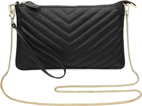 Vista 2 de Uromee Cartera de mano para mujer, de piel auténtica, con cadena de hombro desmontable