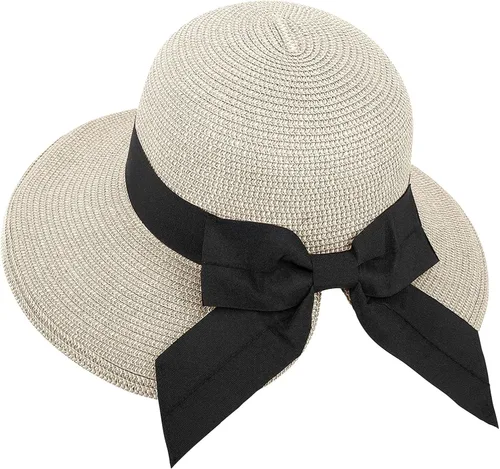Vista 3 de YOLAI Sombreros de playa para mujer de ala ancha para el sol/sombrero UPF 50+ protector solar sombrero de verano para mujer Beige