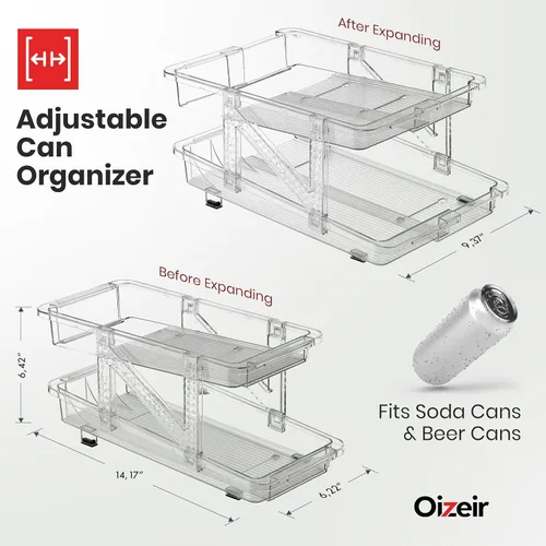 Vista 2 de Dispensador de Lata de Soda Expandible Para Refrigerador - Pack de 2 - Organizador Transparente de Latas de Soda Para Refrigerador, Cocina