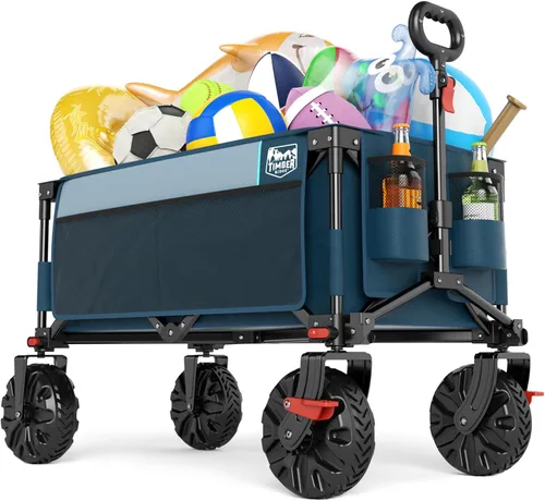 Vista 20 de TIMBER RIDGE Beach Wagon with Balloon Wheels& All-Terrain Wheels, Tailgate 300 lbs Heavy Duty Foldable Wagon for Sand Camping Sports，47" L Beach