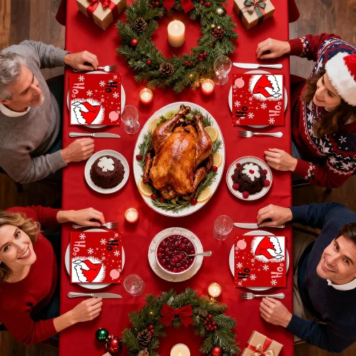 Vista 7 de Servilletas de Navidad – Servilletas desechables de papel rojo para fiesta de sombrero de Navidad, decoración de fiesta de copo de nieve de Navidad