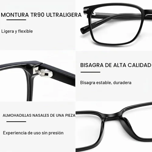 Vista 5 de Dollger - Lentes con bloqueo de luz azul para mujer y hombre, TR90, con marco cuadrado, lentes transparentes, protección ocular para computadora