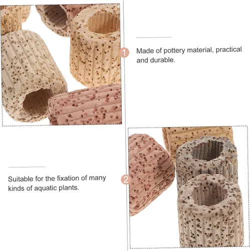 Vista 3 de TEHAUX Soporte para plantas de acuario, 20 unidades, anillo fijo de cerámica, para fijación de plantas de agua, color aleatorio