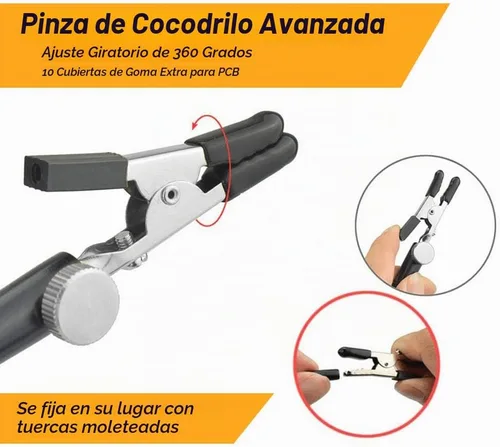 Vista 6 de Estación de soldadura con manos de ayuda magnéticas NOEVSBIG con base grande y resistente, 6 soportes para PCB, 5 brazos flexibles con clip