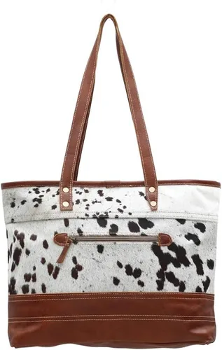 Vista 2 de Bolso combinado de cuero y pelo, Beige Bronceado