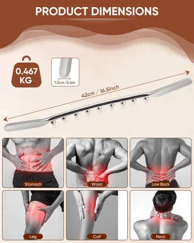 Vista 7 de ONUEMP Barra Gua Sha de acero inoxidable, masajeador de drenaje linfático, removedor de celulitis, herramienta raspadora muscular de punto