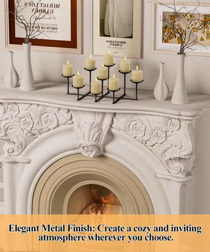 Vista 6 de Portavelas de chimenea con 9 placas de pilar de cera, soporte de velas de hierro para decoración de hogar, hogar, mesa, centro de mesa, decoración