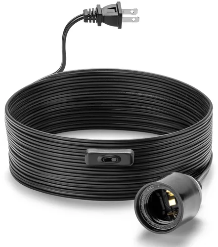 Vista 10 de Cable de luz colgante de extensión de 12 pies con portalámparas, cable de luz colgante con base E26, interruptor de encendido/apagado, enchufe Negro