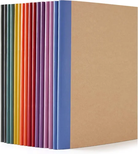 Vista 9 de feela Paquete de 16 cuadernos de composición a granel, con cubierta de papel kraft con rayas universitarias, diarios de viaje con espinas arcoíris