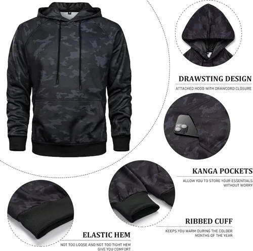 Vista 5 de MANLUODANNI Sudadera con capucha para hombre, casual, de manga larga, con cordón y estampado