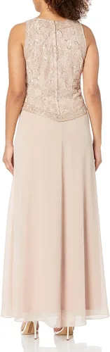 Vista 2 de J Kara Vestido largo con cuentas en V para mujer con bufanda