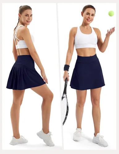 Vista 5 de IUGA Faldas de tenis para mujer de cintura alta con 3 bolsillos y pantalones cortos integrados, faldas plisadas opacas de golf, faldas atléticas