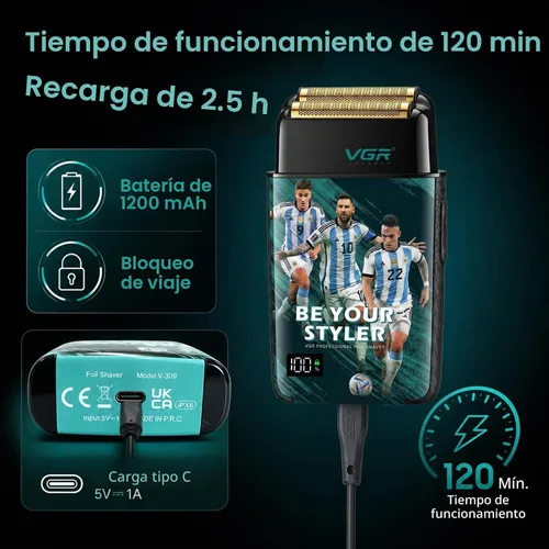 Vista 4 de VGR Afeitadora de lámina de flexión doble 309 para hombres calvos con 3