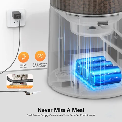 Vista 5 de Alimentador automático PETULTRA para gatos: dispensador de alimentos programable para gatos con tiempo de 4L Easy to Set, Dual Power, Precise