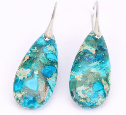 Vista 4 de Aretes colgantes de piedra curativa natural con piedra de nacimiento de cristal