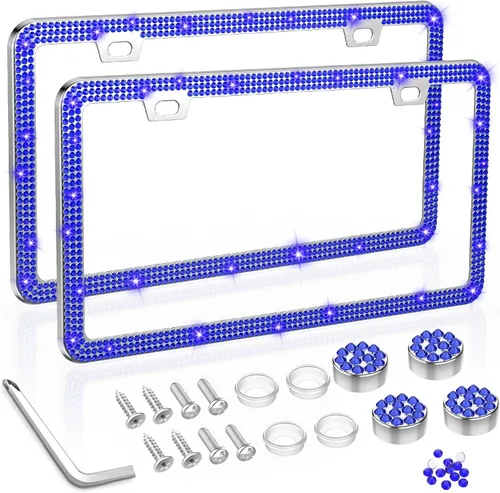Vista 20 de SHARE&CARE Marco de matrícula brillante, cubierta de matrícula de cristal, soporte para placa de automóvil con diamantes de imitación de cristal AB