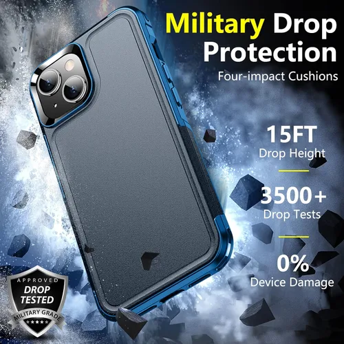 Vista 3 de SPIDERCASE Funda para iPhone 14/Funda para iPhone 15, [Protección contra Caídas de Grado Militar de 15 PIES][Antideslizante] Paquete de 2