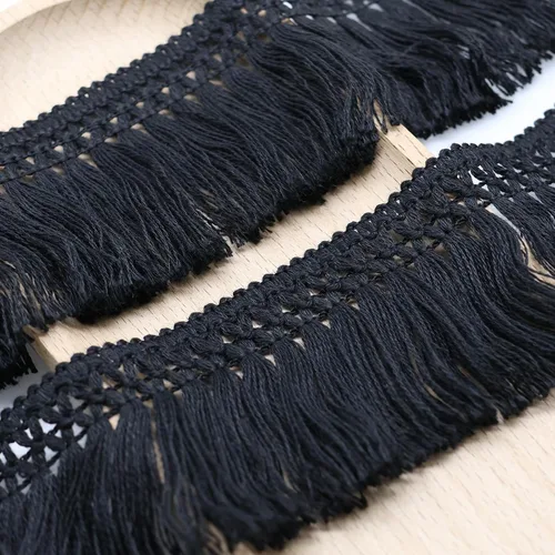 Vista 6 de Yalulu Cinta de algodón con borlas de algodón de 10 yardas, 2.36 pulgadas, costura de macramé bohemio para ropa, cortina, almohada, alfombra, Beige