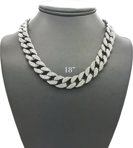 Vista 4 de Pirámide Jewelers - Gargantilla plateada y glaseada para hombre con diseño de hip hop, cadena de eslabones estilo CZ Miami y cubano, aleación