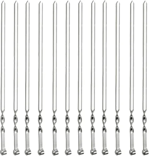 Vista 9 de Paquete de 12 brochetas Kabob para barbacoa, de acero inoxidable, resistentes, grandes, anchas, reutilizables, con mango de anillo antideslizante