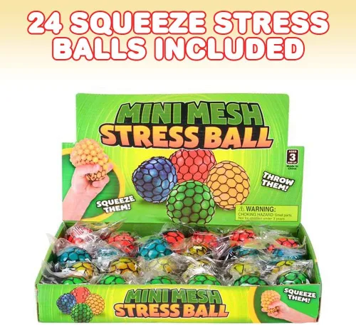 Vista 2 de ArtCreativity Pelotas antiestrés de malla de 1.75 pulgadas para niños, paquete de 24, juguetes para apretar en varios colores para aliviar