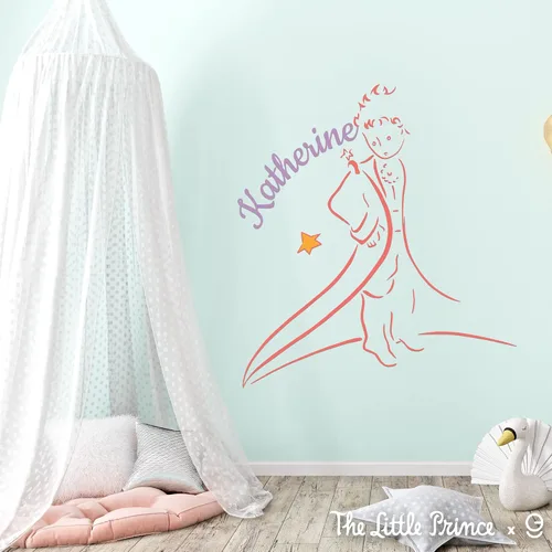 Vista 3 de Calcomanía de pared con nombre personalizado del príncipe EGD X The Little Prince Series, colección Prime, para bebé niña o niño, calcomanía