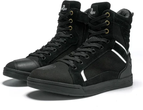Vista 11 de BORLENI Botas de motocicleta para calle, zapatos de conducción antideslizantes, para senderismo al aire libre, trabajo, zapatos de trabajo
