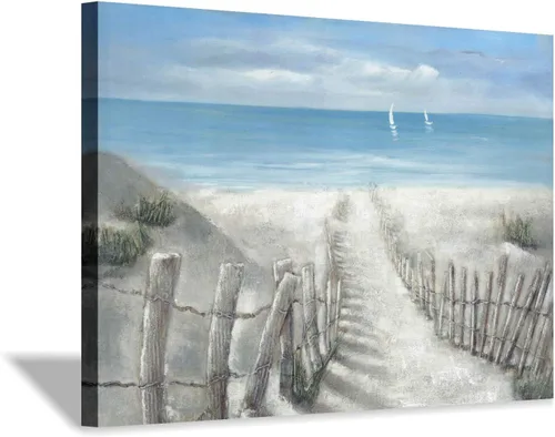 Vista 9 de Hardy Gallery Lienzo impreso con diseño de camino de playa: lienzo con imagen del océano costero, arte de pared tamaño pequeño para baño